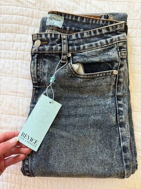 REVICE Women’s Dark Grey Acid Wash High-Rise Jeans